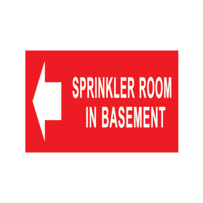 SPRINKLER ROOM IN BASEMENT LEFT ARROW