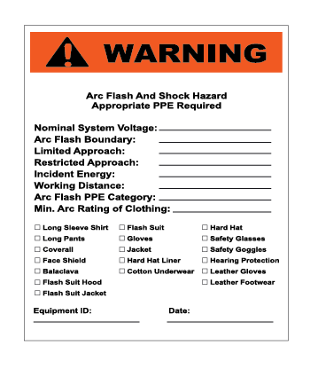 Warning PPE Required Arc Flash Vertical