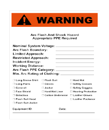 Warning Ppe Checklist Arc Flash Vertical